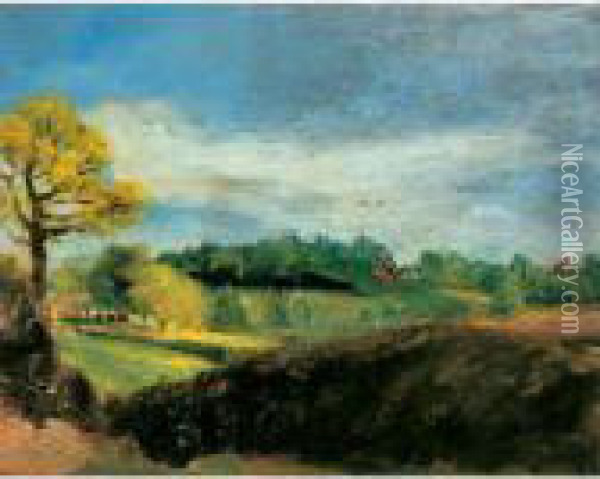 East Bergholt Common: View To 
The Rectory From The Fields Behind Golding Constable's House Oil Painting - John Constable