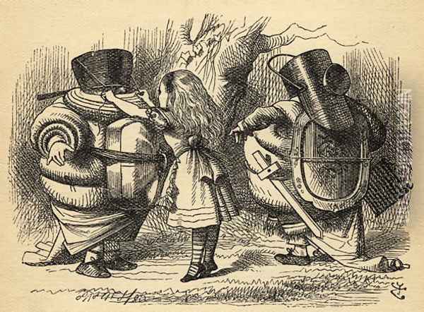 The Battle over the Rattle, illustration from Through the Looking Glass by Lewis Carroll 1832-98 first published 1871 Oil Painting - John Tenniel