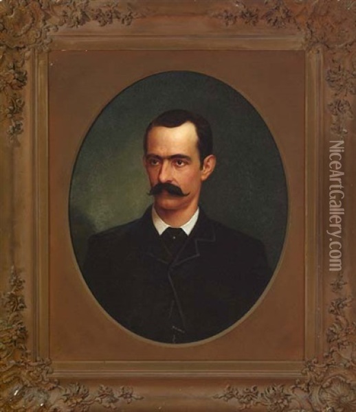 Portrait Of A Southern Gentleman With Moustache Oil Painting - Paul E. Poincy