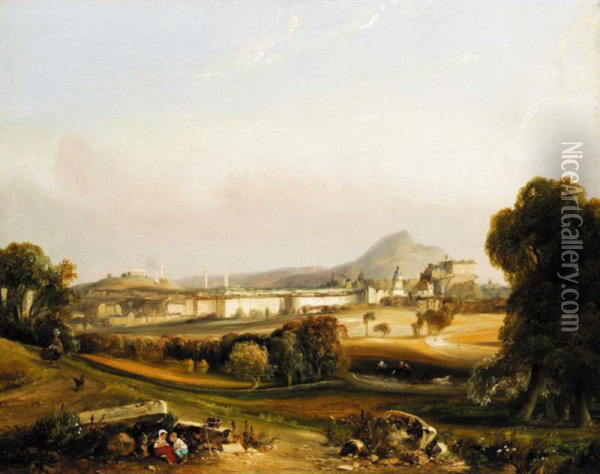 A View Of Edinburgh With Arthur's Seat And Calton Hill Beyond Oil Painting - Francois Joseph Dupressoir