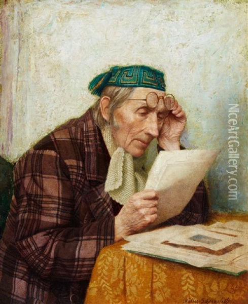 An Elderly Print Collector Oil Painting - Ernst Wilhelm Mueller-Schoenefeld