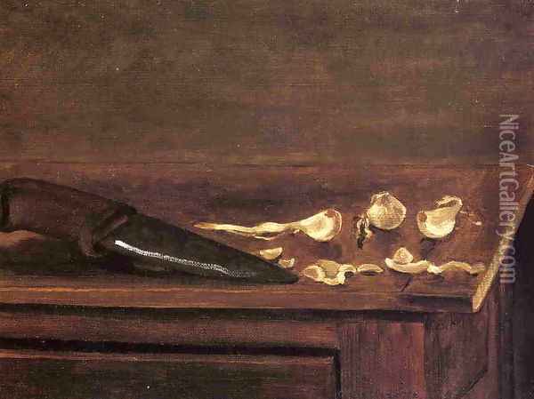 Garlic Cloves And Knife On The Corner Of A Table Oil Painting - Gustave Caillebotte