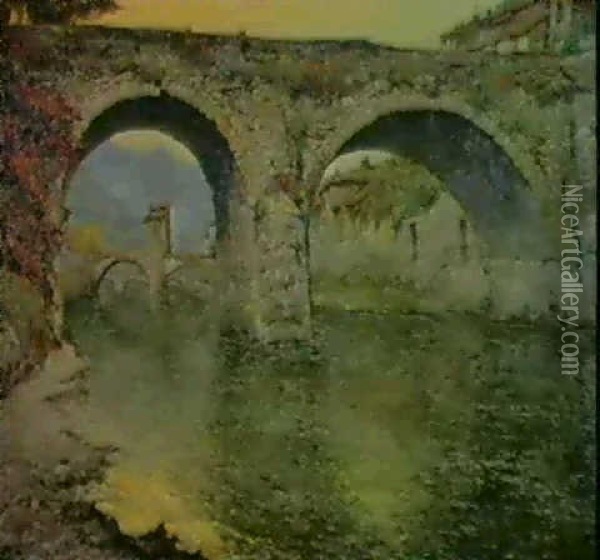 Le Pont Napoleon A Sospel (alpes Maritimes) Oil Painting - Paul Leduc