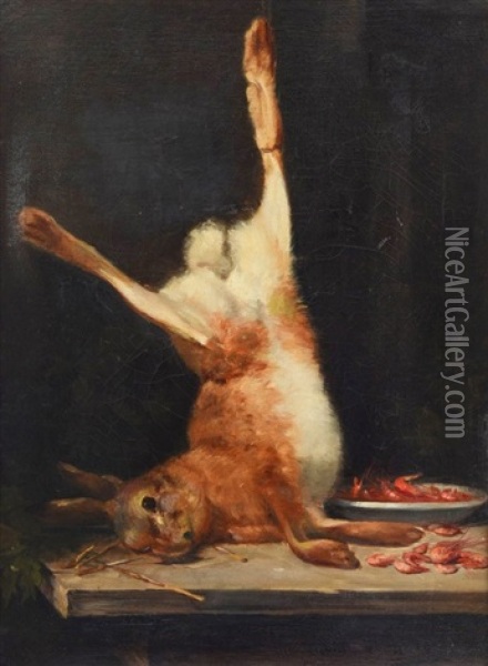 Nature Morte, Rabbit And Prawns Oil Painting - Seraphin Achille Verhoeven