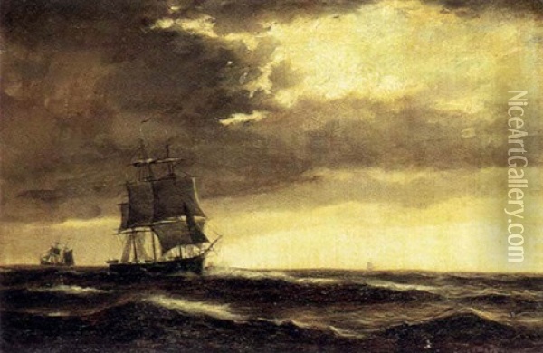 Skibe Pa Havet Under Morke Uvejrsskyer Oil Painting - Carl Ludwig Bille