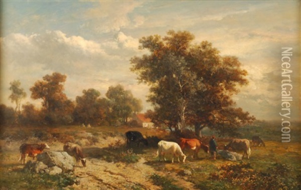 Vacher Et Son Troupeau Dans Un Paysage Oil Painting - Louis Robbe
