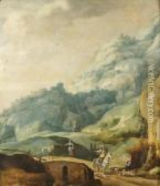 Chasseurs Dans Un Paysage De Montagne Oil Painting - Frans de Momper