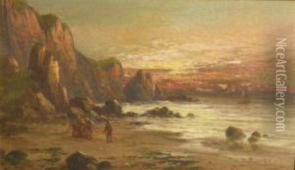 Sunset On The Cornish Coast Oil Painting - Frank Hider