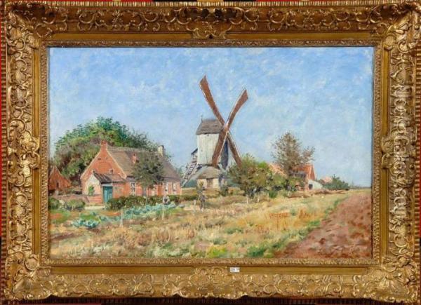 Paysage Anime Au Moulin A Vent Oil Painting - Isidore Verheyden