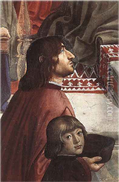 Angelo Poliziano e Giuliano de' Medici Oil Painting - Domenico Ghirlandaio
