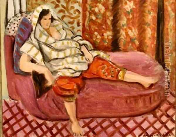 Woman ona Rose Divan Oil Painting - Henri Matisse