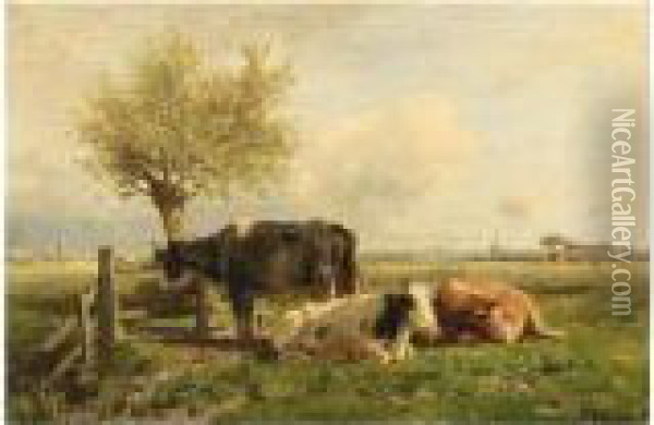 Cows In A Field Oil Painting - Anton Mauve