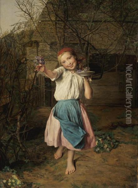 Das Veilchenmadchen (the Violet Girl) Oil Painting - Ferdinand Georg Waldmuller