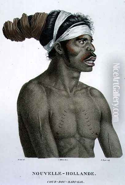 Cour-Rou-Bari-Gal, a native of New Holland, plate 18 from Voyage of Discovery to Australian Lands, engraved by B. Roger, pub. 1800-04 Oil Painting - N. Petit