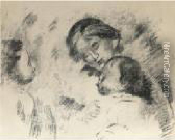 Une Mere Et Deux Enfants (d.; S. 54) Oil Painting - Pierre Auguste Renoir