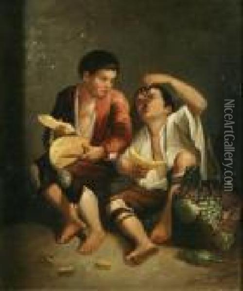 Two Boys Eating Fruit Oil Painting - Bartolome Esteban Murillo