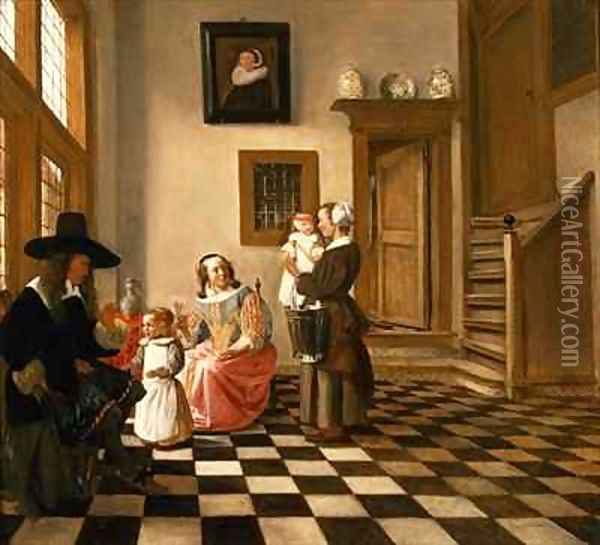 A Family in an Interior Oil Painting - Hendrik van der Burgh