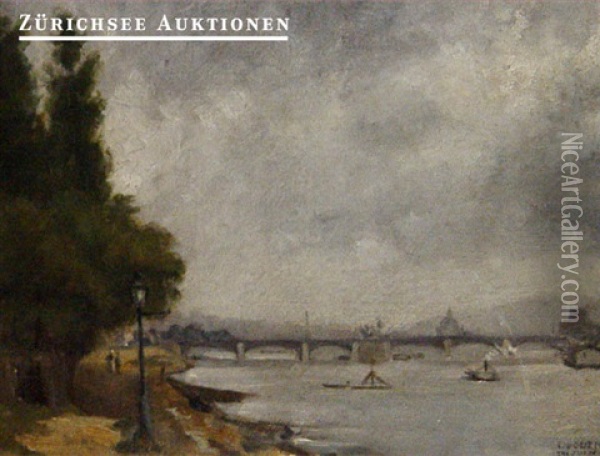 View Of The Quai Du Point Du Jour On The Pont De Grenelle Oil Painting - Leon Michel Maria Jouenne