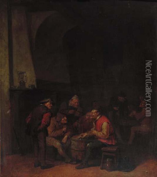 Boors At Cards In An Inn Oil Painting - Egbert Ii Van Heemskerck