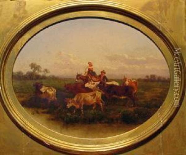 Landscape With Drovers Oil Painting - Antonio Milone