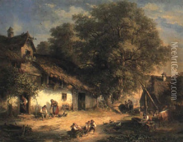 A Busy Village Oil Painting - Carl Ebert