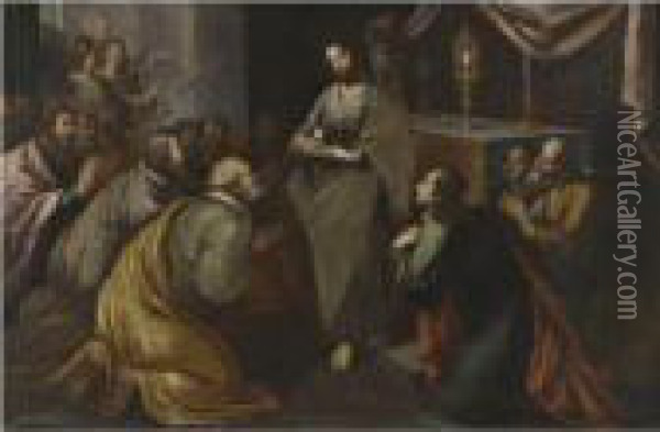 Christ Giving Holy Communion Oil Painting - Francesco Pacheco