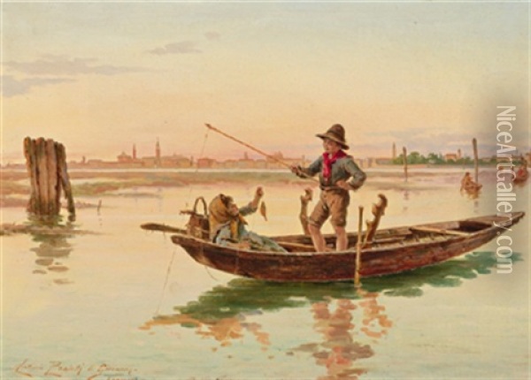 Fischerkinder In Der Lagune Von Venedig Oil Painting - Antonio Ermolao Paoletti