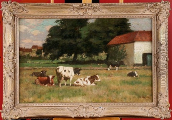 Vaches Au Pre Oil Painting - Alexandre Clarys