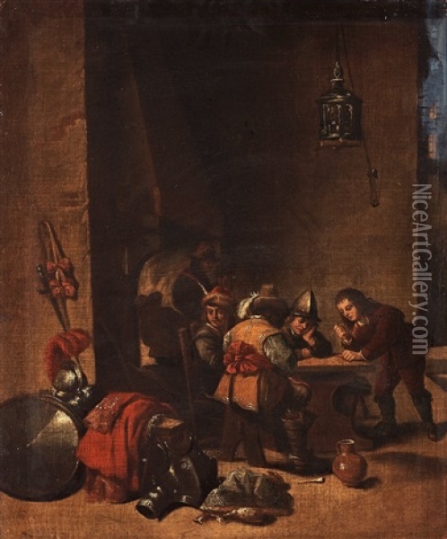 Interior With Guards Oil Painting - David Teniers Iv