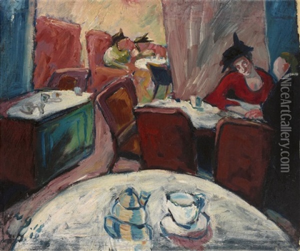 Cafe Oil Painting - Walter Gramatte