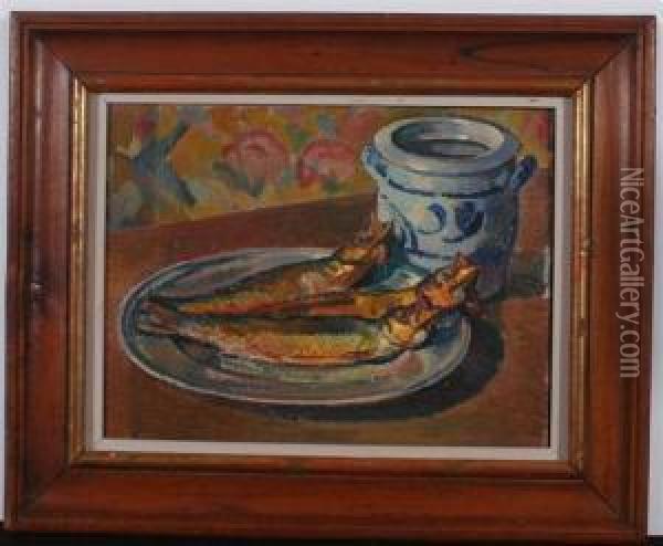 Still Life With Herring. 1921. Oil Painting - Georges Darel