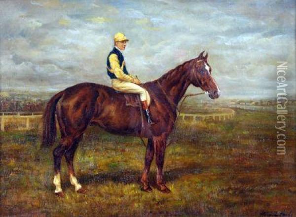 Racehorse With Jockey Up On A Racecourse Oil Painting - Heywood Hardy