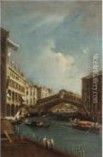 Venice, A View Of The Rialto Bridge Seen From The North Oil Painting - (Giovanni Antonio Canal) Canaletto