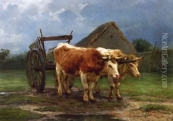 Oxen Pulling a Cart Oil Painting - Rosa Bonheur