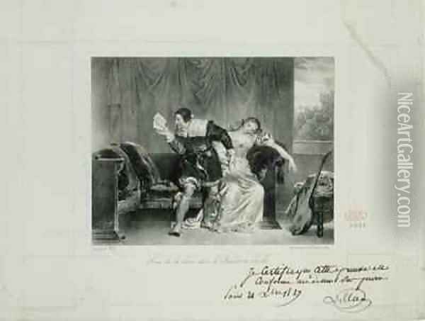 The Letter Scene from the opera The Barber of Seville Oil Painting - Alexandre Evariste Fragonard