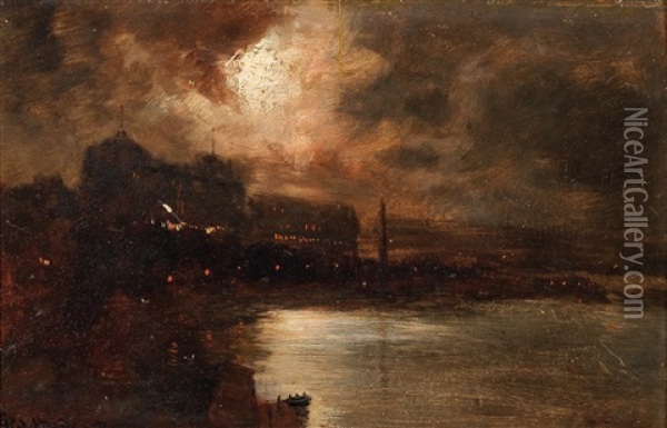 Victoria Embankment As Seen From Waterloo Bridge Oil Painting - George Hyde Pownall