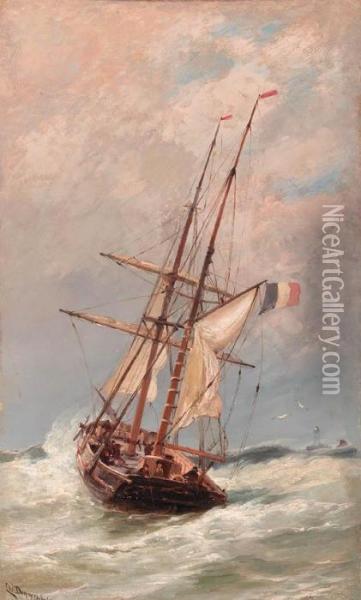 A French Topsail Fishing Schooner Setting Out Oil Painting - Cornelis Christiaan Dommersen