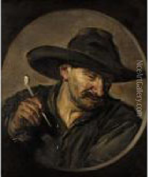 A Man In A Hat, Holding A Pipe Oil Painting - Frans Hals