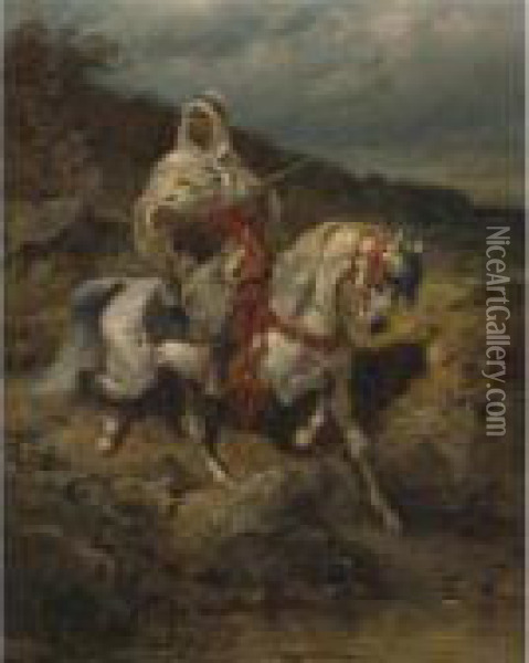 Mounted Arab Oil Painting - Adolf Schreyer