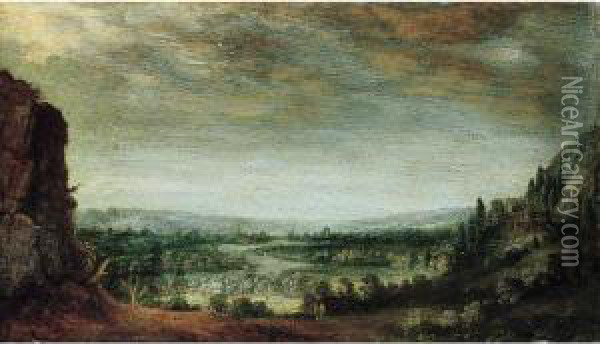 A Panoramic River Landscape With Figures In The Foreground Oil Painting - Hercules Pietersz Seghers