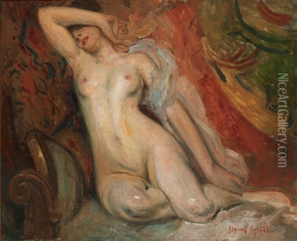 Naken Kvinna Pa Divan Oil Painting - Henry Gsell