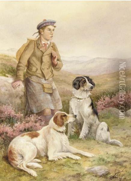 A Young Ghillie With Two Setters Oil Painting - James Jnr Hardy