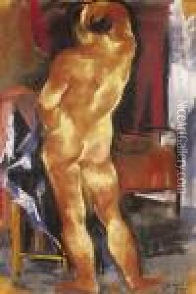 Standing Nude In Interior Oil Painting - David Jandi