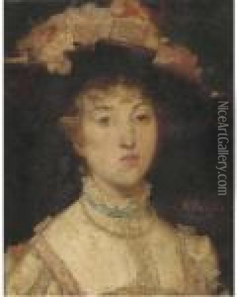 La Jeune Fille Au Chapeau Rose Oil Painting - Ferdinand Victor Leon Roybet
