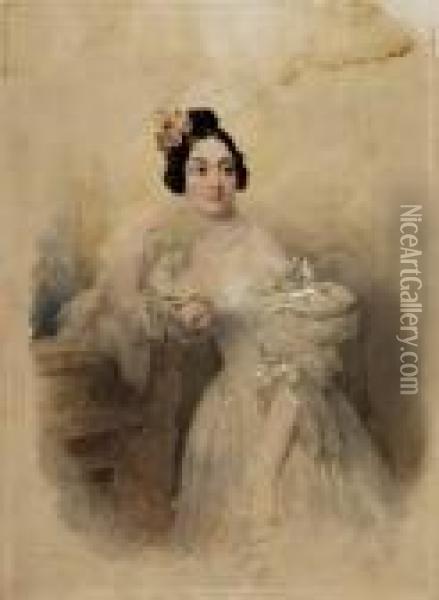 Portrait D'une Jeune Femme Accoudee A La Cheminee Oil Painting - Jean Baptiste Isabey