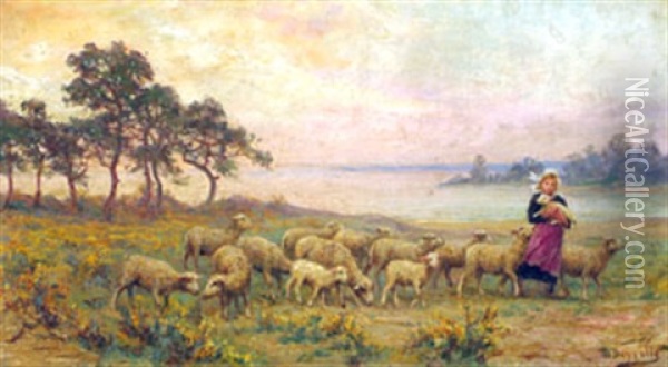 La Petite Gardienne De Mouton Oil Painting - Theophile-Louis Deyrolle