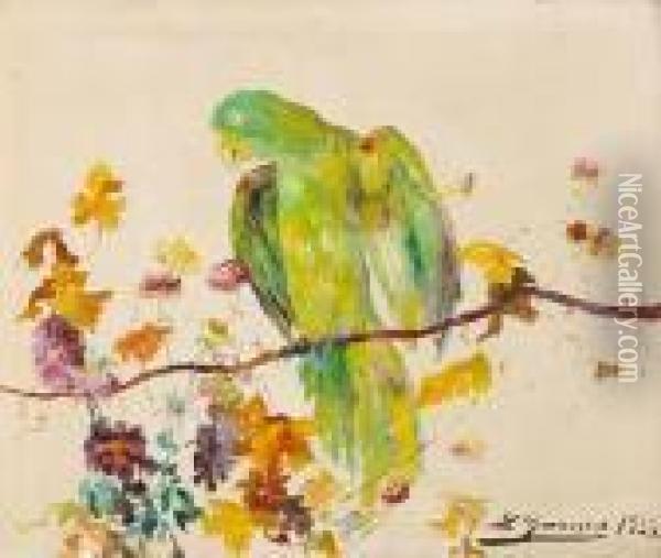 A Parrot On A Branch Oil Painting - Luis Graner Arrufi