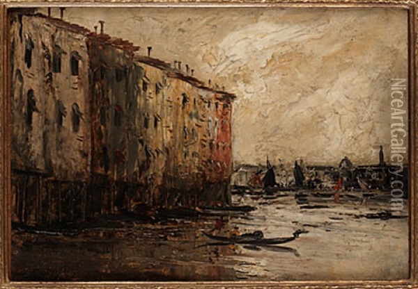 Venetianskt Kanalmotiv Oil Painting - Edouard-Jacques Dufeu