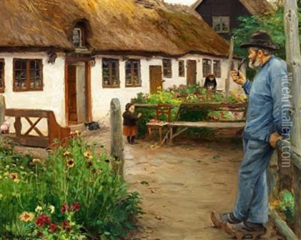 Summer Day In The Fishing Village Appednaes/abbednaes Oil Painting - Hans Andersen Brendekilde