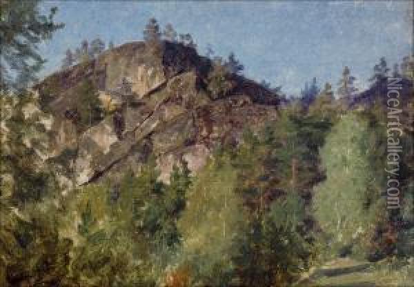 Kalliomaisema. Oil Painting - Fredrik Ahlstedt